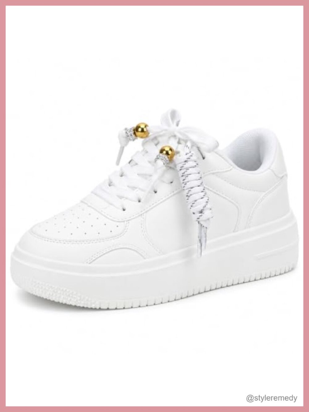 Platform Sneakers Rope Lace Detail PU Rubber Sole Lace-Up Casual Women